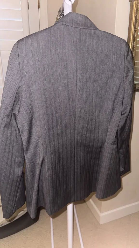 Charcoal pinstripe three-piece suit back view | CCTwice luxury resale
