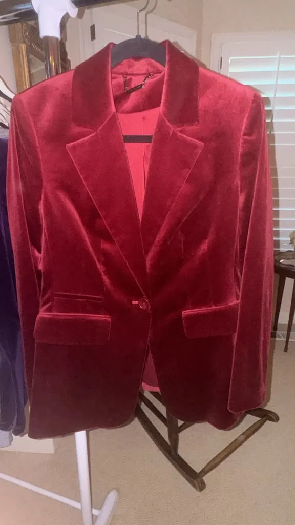 Bordeaux velvet evening blazer front view | CCTwice luxury resale