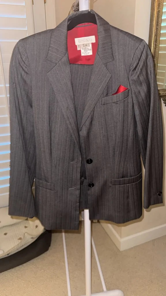 Charcoal pinstripe three-piece suit front view | CCTwice luxury resale