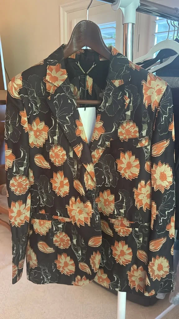 Midnight garden floral statement blazer front view | CCTwice luxury resale