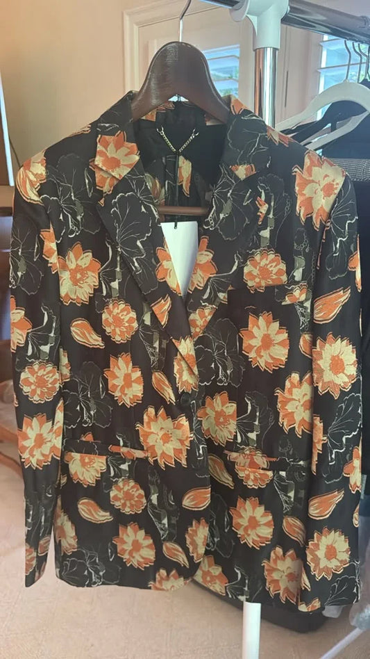 Midnight garden floral statement blazer front view | CCTwice luxury resale
