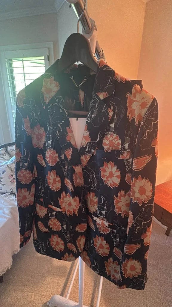 Midnight garden floral statement blazer lapel detail | CCTwice luxury resale