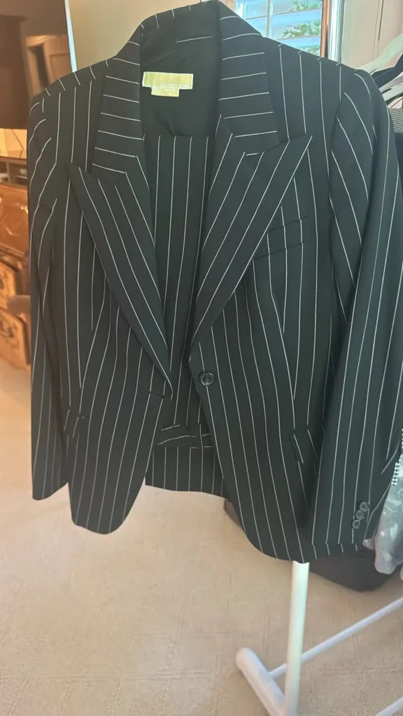 Noir pinstripe power blazer front view | CCTwice luxury resale