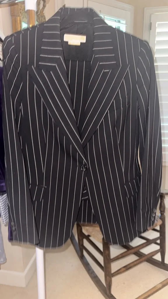 Noir pinstripe power blazer tailoring detail | CCTwice luxury resale