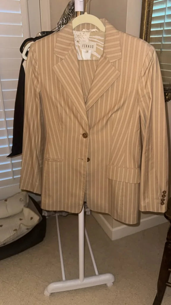 Sand pinstripe heritage blazer front view | CCTwice luxury resale