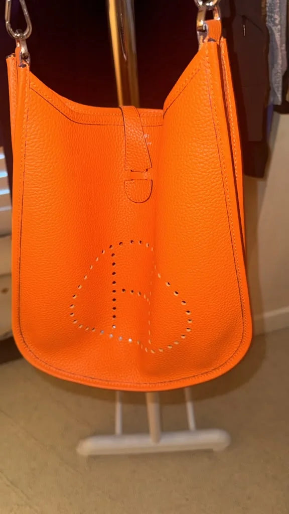 Tangerine shoulder bag perforated leather detail | CCTwice luxury resale